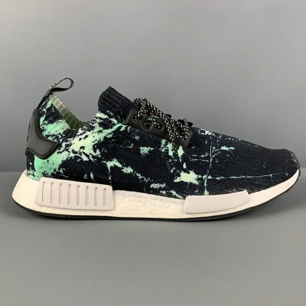 ADIDAS NMD R1 PK Size 12.5 Black Green Splattered Nylon Lace Up Sneakers